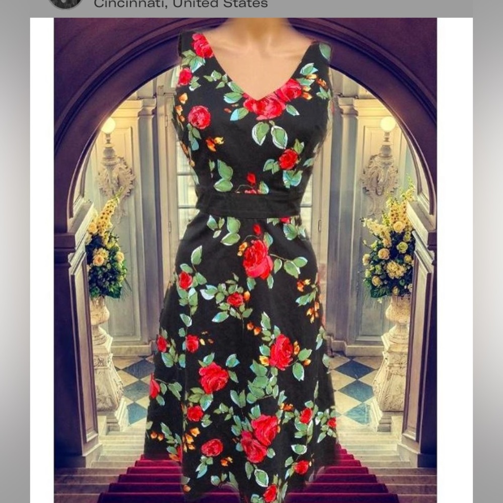 Black Rainbow Vintage Floral Retro Dress - Picture 6 of 7
